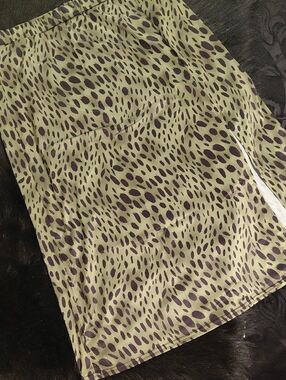 TOMMYROT 3X Green Leopard Print Satin Skirt ELASTIC WAIST SLIT SIDE